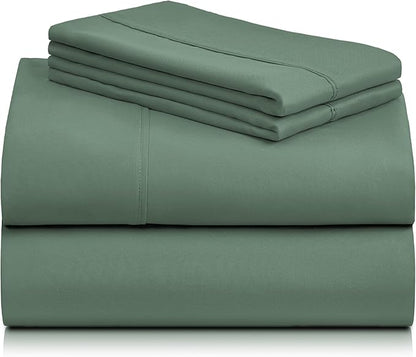 LuxClub 4 PC King Sheet Set, Breathable Luxury Bed Sheets, Deep Pockets 18" Wrinkle Free Cooling Bed Sheets Machine Washable Hotel Bedding Silky Soft - Tree Moss Green King