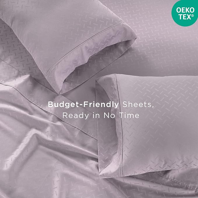 Threadmill Cotton Twin XL Sheet Set | 100% Cotton Sheets for Twin XL Size Bed | Damask Jacquard Sateen Twin XL Bed Sheets Set with 16” Deep Pocket | Soft Breathable 3-Piece Cooling Sheet Set | Lilac