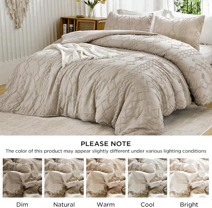 Andency Khaki Tufted Comforter Set California King(104x96Inch), 3 Pieces(1 Boho Comforter, 2 Pillowcases) Textured Farmhouse Shabby Chic Bed Set, Soft Fluffly Down Geometric Tan Bedding