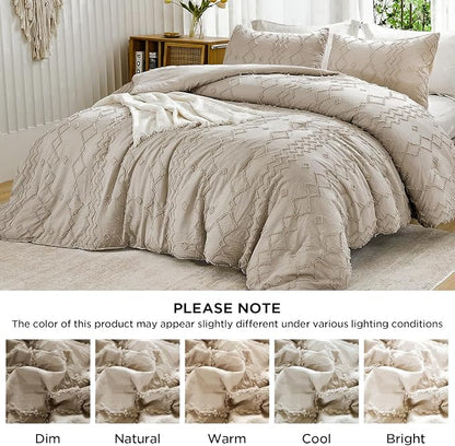 Andency Khaki Tufted Comforter Set California King(104x96Inch), 3 Pieces(1 Boho Comforter, 2 Pillowcases) Textured Farmhouse Shabby Chic Bed Set, Soft Fluffly Down Geometric Tan Bedding