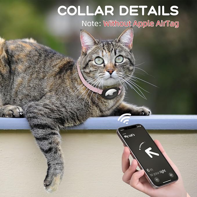 AirTag Cat Collars, Stretchy Collar with Apple Air Tag Holder and Bell | Breakaway - Ultra Design Elastic - GPS Tracking Collars - Adjustable Size for Cats & Puppies 7.5-12.5" - (Pink)