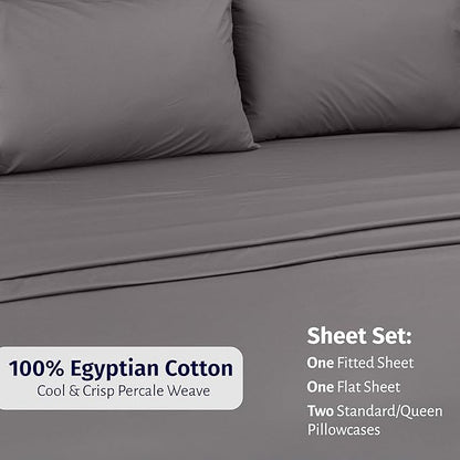 California Design Den Full Sheet Set - Certified 100% Egyptian Cotton, Lightweight & Crisp Percale Sheets Full Size with Deep Pockets, Durable Luxury Bedding Set - Grey