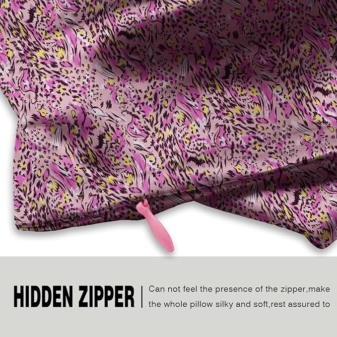 Mulberry Silk Pillowcase for Hair and Skin Standard Size Leopard Print Pillow Cases with Zipper Soft Breathable Smooth Cooling Covers Sleeping (Pink Paint, 20"X 26",1Pcs)