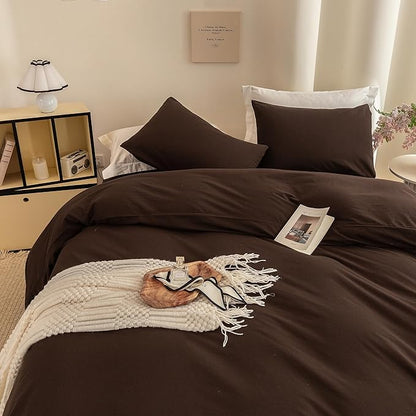 ECOCOTT Duvet Cover King Size -100% Washed Cotton Linen Like Textured Breathable Durable Soft Comfy Bedding Set with Zipper Closure & Corner Ties (Cocoa Brown, 104"x90")
