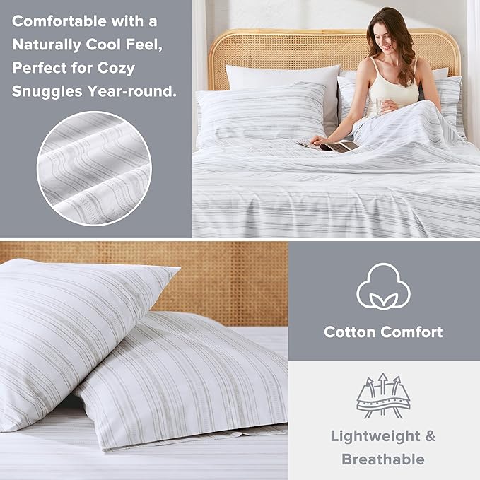 Comfort Spaces 100% Cotton Sheets Cal King, Breathable, Naturally Cool Cotton Sheets, Cotton Bed Sheets with 14" Elastic Pocket Fits up to 16" Mattress, All Seasons Sheet Set, Good Vibes Grey 4 Piece