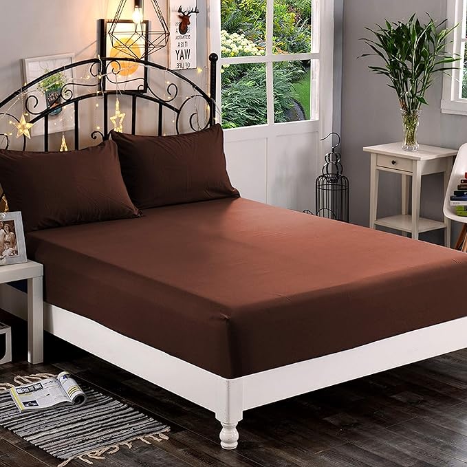 Elegant Comfort 1500 Premium Hotel Quality 1-Piece Fitted Sheet, Softest Quality Microfiber - Deep Pocket up to 16 inch, Wrinkle and Fade Resistant, Queen, Chocolate Brown