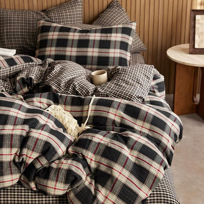 EAVD Vintage Style Red&Black Plaid Duvet Cover Twin Soft 100% Cotton Muslin Retro Red Green Black Grid Checkered Plaid Bedding Set with 2 Pillowcases Reversible Gingham Duvet Cover with Zipper Closure