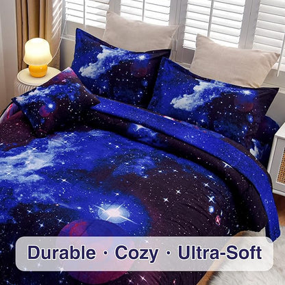 A Nice Night Galaxy 6Pcs Bedding Sets Outer Space Comforter Bed in a Bag 3D Printed Quilt,for Children Boy Girl Teen Kids,Twin 6Pcs