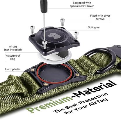 2026 Upgrade Waterproof Tactical AirTag Dog Collar, Built in AirTag Holder | Comfortable Control Handle, Quick Release Metal Buckle, Durable 1000D Nylon, For Medium to Large Dogs, Army Green, L