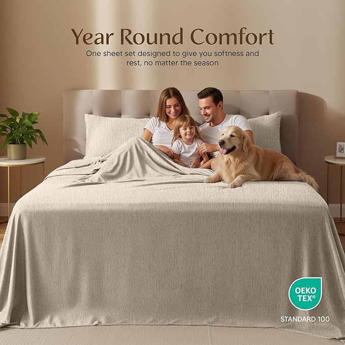 Utopia Bedding Full Sheet Set – 4 Piece Bed Sheets for Cal King Size Bed, Soft and Breathable Microfiber, Includes 1 Fitted Sheet, 1 Flat Sheet and 2 Pillowcases (Heather Beige)