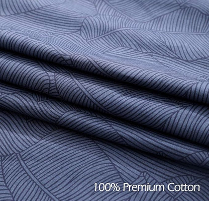SLEEPBELLA Duvet Cover Full Size, 600 Thread Count Cotton Navy & Grey Printed with Luxurious Blue Leaves Pattern Reversible Botanical Comforter Cover Sets, Bedding Set 3Pcs (Full, Navy-Blue Leaves)