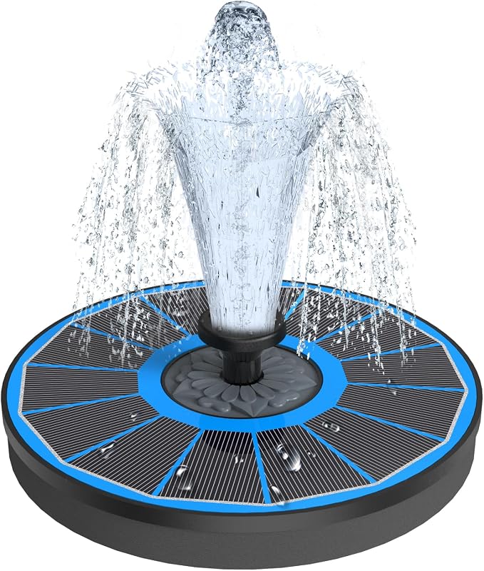 Yzert Solar Fountain for Bird Bath Direct Sunlight High Efficiency 3.5W Glass Panel Solar Water Fountain Outdoor Garden Flower (Blue)