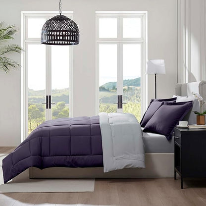Nestl 7 Piece Full Comforter Set – Purple Reversible Bed in a Bag – Complete Full Size Bedding Set with Sheets, Pillowcases and Shams
