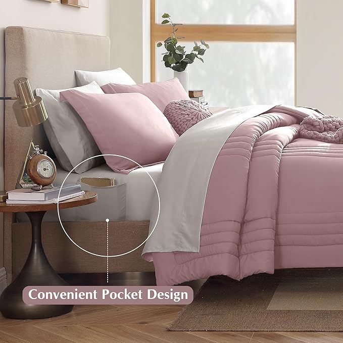 Monbix Full Comforter Set - 7 Pieces Bed in a Bag Full Size Bedding Sets with Comforters, All Seasons Comforter with Sheets, Pillowcases & Shams