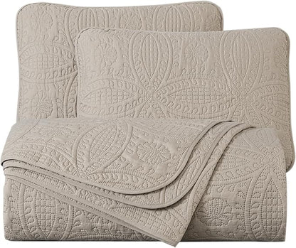 Chezmoi Collection Austin 3-piece Oversized Bedspread Coverlet Set (Queen, Khaki) | Oversized, Lightweight, Fade Resistant