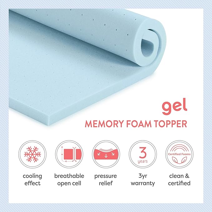 Mellow 2.5 Inch Ventilated Memory Foam Mattress Topper, Cooling Gel Infusion, CertiPUR-US Certified, Dorm Essentials, Full