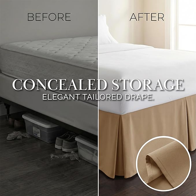 Southshore Fine Living, Inc. Full Bed Skirt 14 Inch Drop, Pleated Dust Ruffle Full Size Bed, Pet Hair Resistant Bedding, Easy Care Microfiber, Machine Washable - Taupe