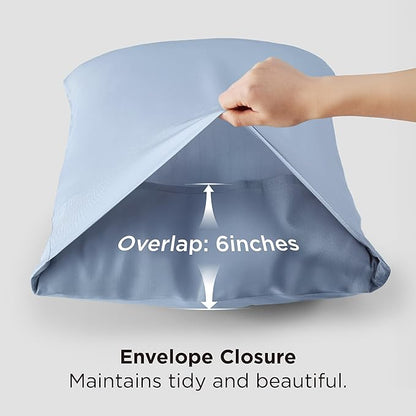 Bedsure Pillow Cases Queen, Cooling Pillow Cases, Rayon Derived from Bamboo Light Blue Pillowcases Queen Size Set of 2, PureWoven Silky Soft Bedding Pillow Covers with Envelope Closure, 20x30 Inches