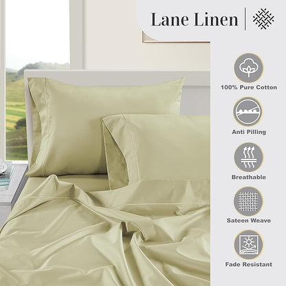 LANE LINEN Queen White Pillow Cases Set of 2, 100% Egyptian Cotton Cases, Sateen - Perfect for Home, Hotels & Hospital Use, Standard Size - Seafoam