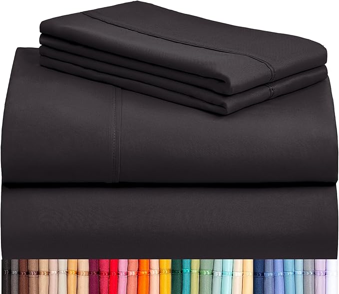 LuxClub Twin XL Sheets - Soft Twin Bed Sheets for-Boys-and-Girls-3 PC Deep Pockets 18" Eco Friendly Wrinkle Free-Kids-Fitted Sheets Machine Washable Hotel Bedding Silky Soft - Black Twin XL
