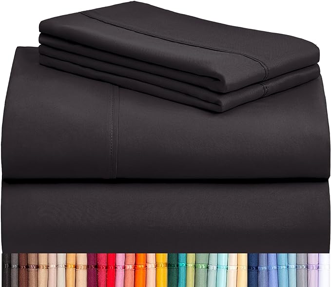 LuxClub 4 PC Full Sheet Set, Breathable Luxury Bed Sheets, Deep Pockets 18" Wrinkle Free Cooling Bed Sheets Machine Washable Hotel Bedding Silky Soft - Black Full