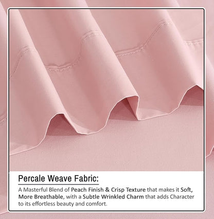 RUVANTI 100% Organic Cotton Sheets Split King, Percale Weave, GOTS Certified, 5-Piece Set, Deep Pocket 15", Crisp & Breathable, Soft Durable Bedding, Sábanas Algodón Orgánico – Peach Skin