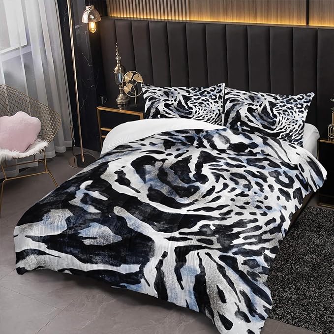 Tiger Stripe Comforter Set Twin Black and White Texture Bedding Sets 3PCS for Kids Teen Adult Boy Room Decor Ultra-Soft Lightweight Microfiber 1 Comforter with 2 Pillowcases