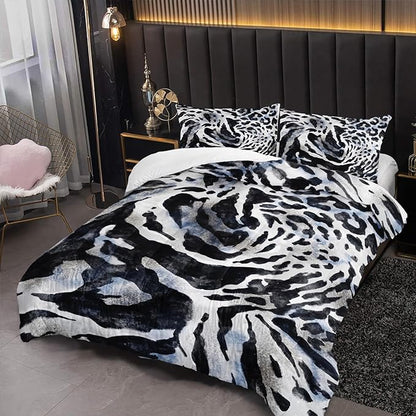 Tiger Stripe Comforter Set Full Black and White Texture Bedding Sets 3PCS for Kids Teen Adult Boy Room Decor Ultra-Soft Lightweight Microfiber 1 Comforter with 2 Pillowcases
