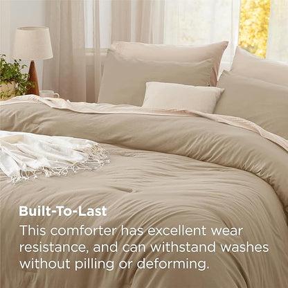 Bedsure Oversized Queen Comforter Set, Khaki Soft Prewashed Bedding for All Seasons, 3 Pieces GentleSoft™ Bed Set, 1 Lightweight Comforter (98"x98") and 2 Pillowcases (20"x26")