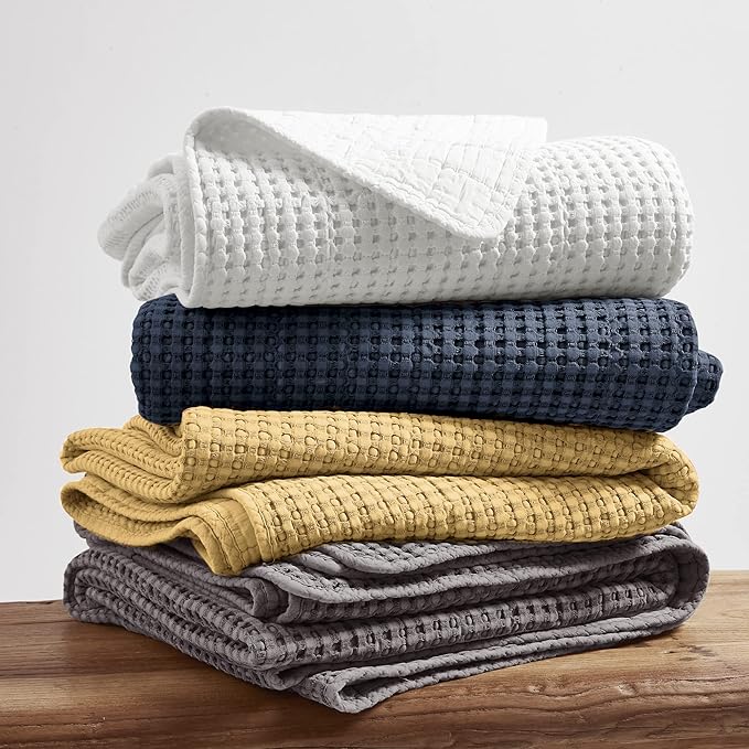 Levtex Home Mills Waffle King/Cal King Quilt Set (106x92in) with 2 Pillow Shams (36x20in) - Ochre - Cotton Waffle King Size Quilt Bedding Set - Lightweight, Soft, Pre-Washed