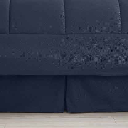 Queen Comforter Set 8 Piece Bed in a Bag with Bed Skirt, Fitted Sheet, Flat Sheet, 2 Pillowcases, 2 Pillow Shams, Queen, Greek Key Navy