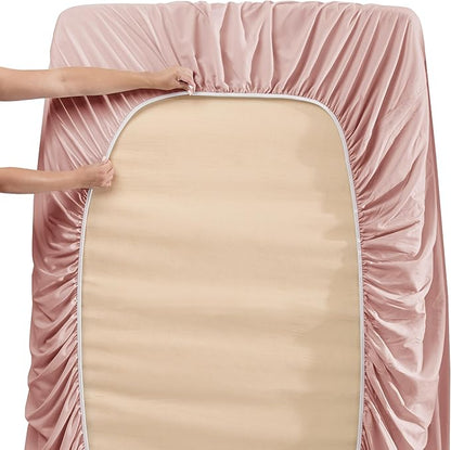 Nestl California King Size Sheet Set, 4 Piece Extra Deep Pocket (18-24 inches), Microfiber, Hotel Luxury, Soft, Breathable, Wrinkle-Free, Easy to Care, Peach Beige