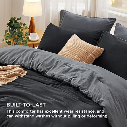 Bedsure California King Comforter Set, Black Grey Soft Prewashed Bedding for All Seasons, 3 Pieces GentleSoft™ Bed Set, 1 Lightweight Comforter (104"x96") and 2 Pillowcases (20"x36")