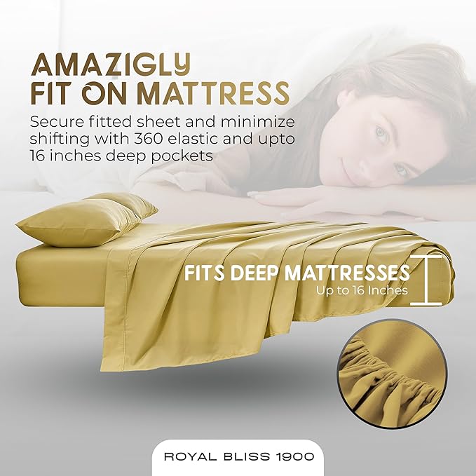 Twin Bedding Sets - 3-Pcs Set - Deep Pockets - Cooling Sheets - Soft & Cozy Twin Size Sheets - Comfortable Bed Sheets for Bedroom (Gold)