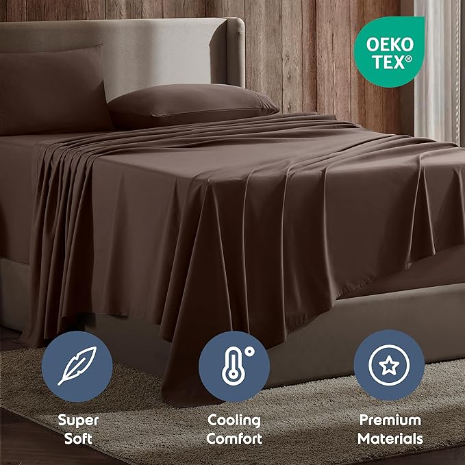 Nestl King Sheet Set - Luxury 1800 Ultra-Soft Microfiber King Bed Sheets - Double Brushed - Deep Pockets - Easy Fit - 4 Piece Set - Bedding Sheets & Pillowcases (King, Chocolate Brown)