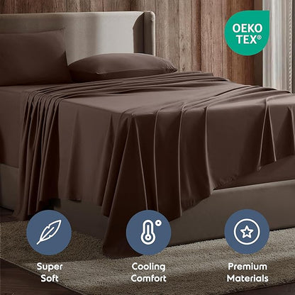 Nestl Full XL Sheet Set - Luxury 1800 Ultra-Soft Microfiber Full Extra Long Bed Sheets - Double Brushed - Deep Pockets - Easy Fit - 4 Piece Set, Bedding Sheets & Pillowcases (Full XL, Chocolate Brown)