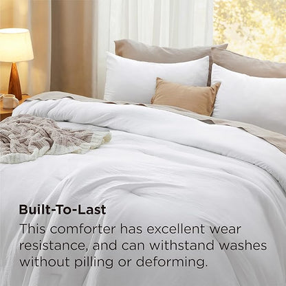 Bedsure Super King Plus Comforter Set, White Soft Prewashed Bedding for All Seasons, 3 Pieces GentleSoft™ Bed Set, 1 Lightweight Comforter (128"x120") and 2 Pillowcases (20"x36")