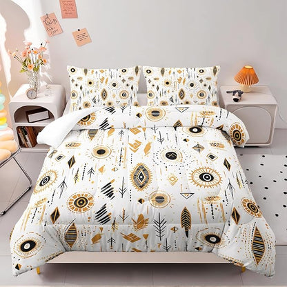 Boho Aztec Comforter Set Twin Yellow Geometry Bedding Sets 3PCS for Kids Teen Adult Room Decor Ultra-Soft Lightweight Microfiber 1 Comforter with 2 Pillowcases
