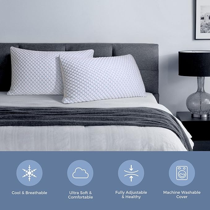 OSBED Adjustable Cooling Shredded Memory Foam Pillows King Size Set of 4 - Temperature-Regulating for Hot Sleepers with Dual Airflow Ventilation(CertiPUR-US & Hypoallergenic & Machine Washable)