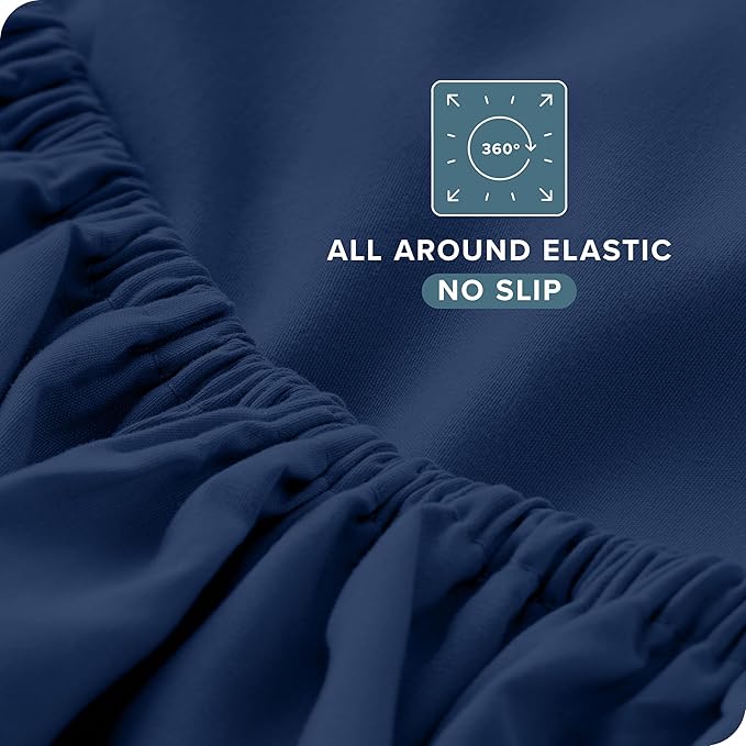 Bare Home Split Head Flex King Sheet Set - 1800 Ultra-Soft Microfiber Bed Sheets - Double Brushed - Deep Pockets - Easy Fit - 4 Piece Set - Bedding Sheets & Pillowcases (Dark Blue)