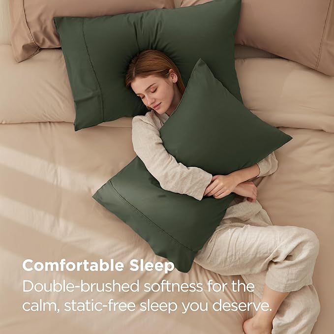 Bedsure King Size Pillow Cases Set of 2 - Olive Green Microfiber Pillowcases 2 Pack, Super Soft Double Brushed Pillow Case Cover with Envelope Closure for Kids, Wrinkle, Fade Resistant, 20x36 Inches