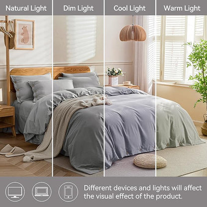 JELLYMONI Cotton Duvet Cover Cal King Size - Light Gray Comforter Cover with Button 100% Washed Cotton 3PCS Breathable Soft Solid Bedding Set Duvet Cover 104×98in & 2 Pillowcases (NO Comforter)