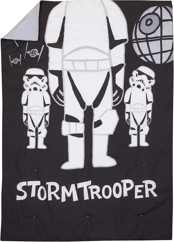 Disney Star Wars Storm Trooper Black and White 4 Piece Toddler Bed Set - Comforter, Fitted Bottom Sheet, Flat Top Sheet, and Reversible Pillowcase