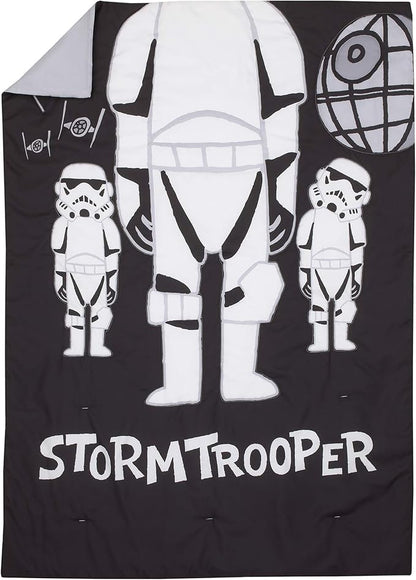 Disney Star Wars Storm Trooper Black and White 4 Piece Toddler Bed Set - Comforter, Fitted Bottom Sheet, Flat Top Sheet, and Reversible Pillowcase