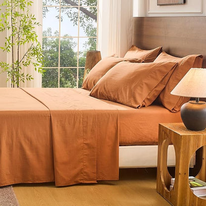 Bedlifes 100% French Flax Linen Sheets Set King Size - 6 Piece Extra Deep Pocket 18-24",Soft Breathable King Bed Sheets with Temperature Regulating & Moisture-Wicking(Brown
