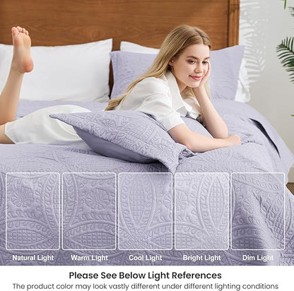 Love's cabin Oversized King Size Quilt Bedding Set Lavender Bedspreads - Oversized King Lightweight Bedspread Comforter - Coin Pattern Coverlet for All Season - 3 Pieces (1 Quilt, 2 Pillow Shams)