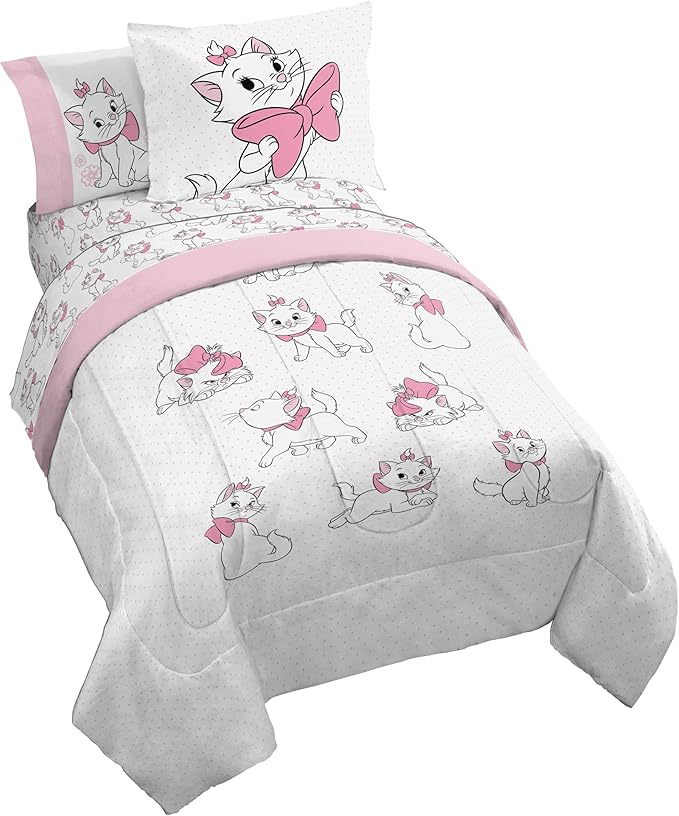 Jay Franco Kids Comforter Set Includes Sheets and Pillow Covers - Soft and Cozy Bed Set for Stylish Room Decor, White - Aristocats, 5 Piece Twin Size Bedding
