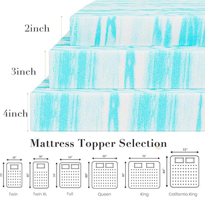 DUMOS Mattress Toppers Memory Foam California King, 3 Inch Thick Bed Topper Pad Cooling Gel Infused Soft Comfy Breathable for Sleeper Sofa Couch RV Camper, CertiPUR-US Certified, Blue