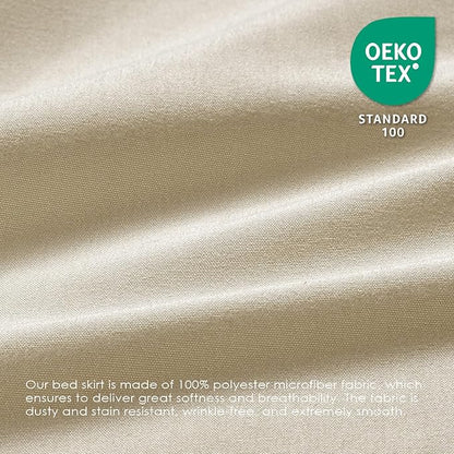 FreshCulture Twin Bed Skirt, Elastic Wrap Around Bed Skirt Twin Bed, Easy Fit with 15-Inch Tailored Drop, Hotel Quality Bed Skirts for Adjustable Bed (Beige)