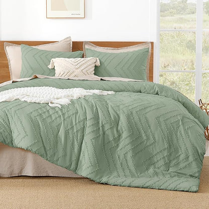 Litanika Sage Green Full Comforter Sets, Lightweight Fluffy Bedding Comforter Sets for Bed, 3 Pieces Down Alternative Comforter Bed Set Gift Choice (79x90Inches, 1 Comforter and 2 Pillow Shams)
